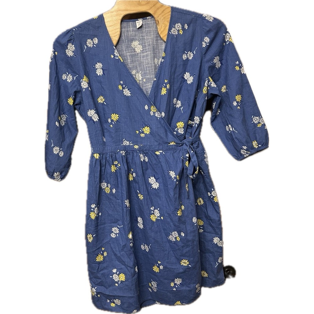 Old Navy Floral Wrap Dress 2X Blue Long Sleeve Knee Length Cottagecore‎